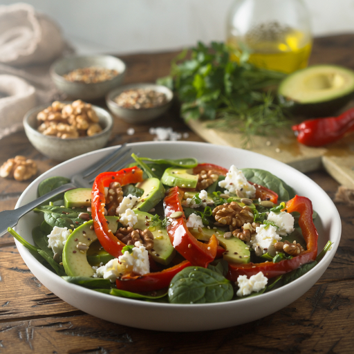 Keto Mediterranean Goat Cheese Salad with Roasted Red Peppers