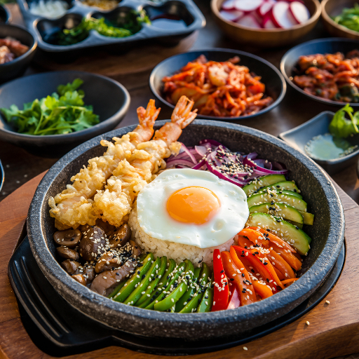 Bibimbap with Tempura Prawns